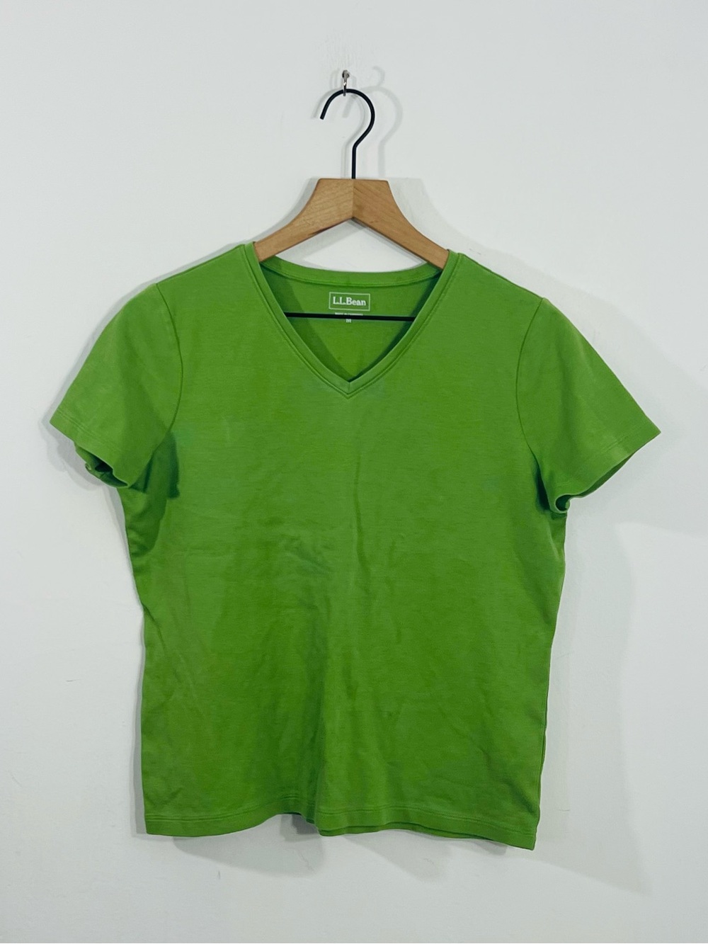 L.L. Bean Green V Neck Pullover Short Sleeve Classic Everyday Top Cotton Size M